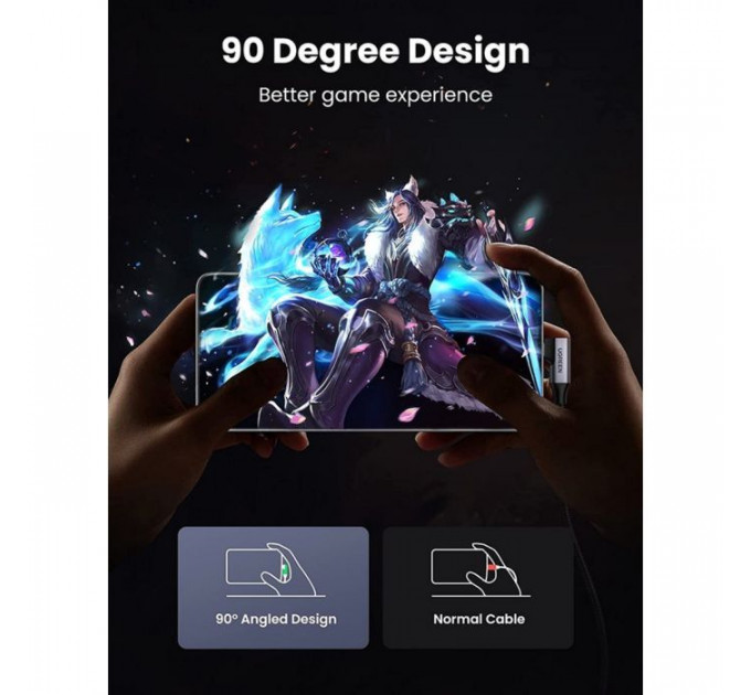 Дата кабель USB 3.0 AM to USB-C 1.0m 60W US385 90° Black Ugreen (20299)