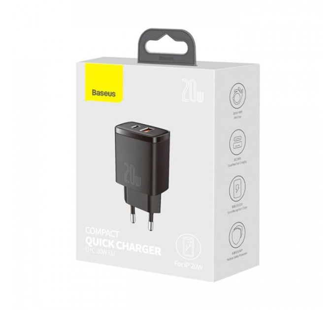Зарядний пристрій Baseus Compact Quick Charger U+C 20W EU Black (CCXJ-B01)