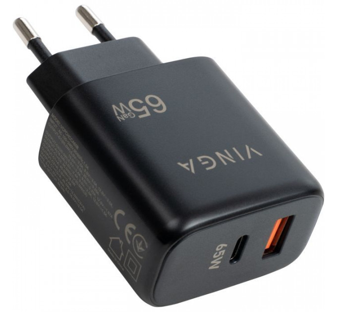 Зарядное устройство для Vinga GaN 65W PD+QC 1C1A ports Wall Charger (VCPCHCA65B)