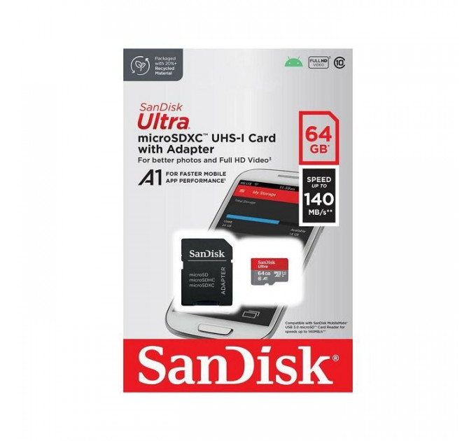 Карта пам/'яті SanDisk 64GB microSD class 10 UHS-I Ultra (SDSQUAB-064G-GN6MA)