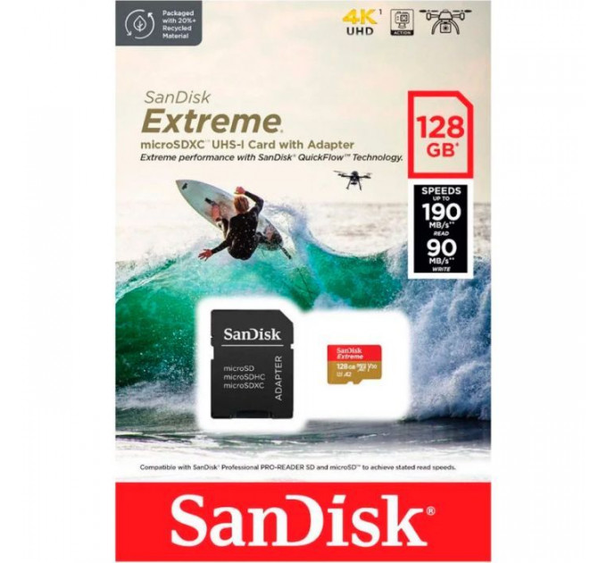 Карта пам/'яті SanDisk 128GB microSD class 10 UHS-I Extreme For Action Cams and Dro (SDSQXAA-128G-GN6AA)