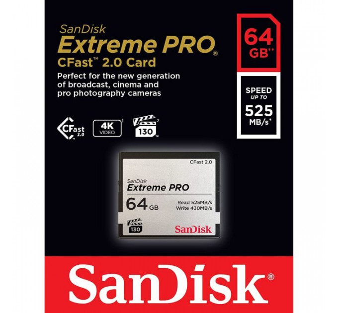 Карта памяти SanDisk 64GB CFast 2.0 Extreme Pro (SDCFSP-256G-G46D)