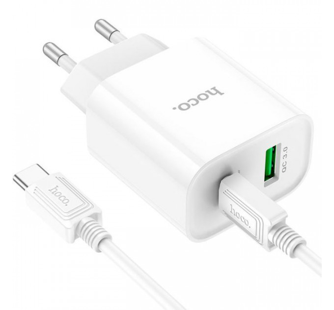 Зарядний пристрій HOCO C80A Plus Rapido PD20W+QC3.0 charger set(C to C) White (6931474779908)