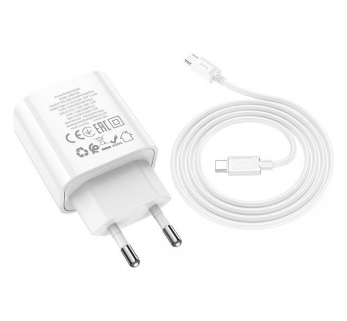 Зарядний пристрій HOCO C80A Plus Rapido PD20W+QC3.0 charger set(C to C) White (6931474779908)