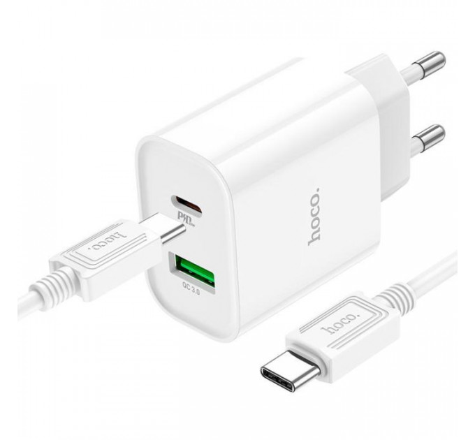Зарядний пристрій HOCO C80A Plus Rapido PD20W+QC3.0 charger set(C to C) White (6931474779908)