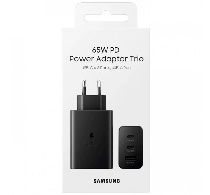 Зарядний пристрій Samsung 2xUSB-С 65W PD PPS\/USB-A Black (EP-T6530NBEGEU)