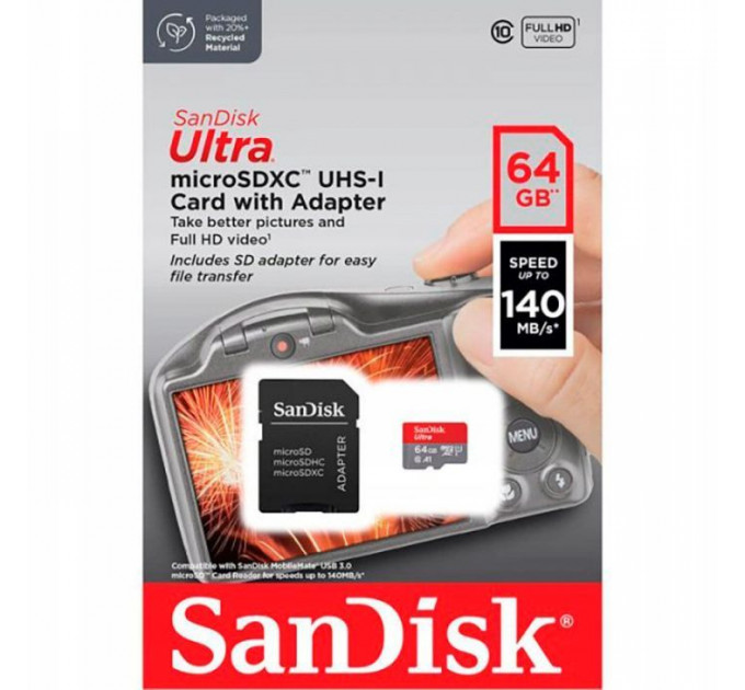 Карта пам/'яті SanDisk 64GB microSD Class 10 A1 R-140 (SDSQUAB-064G-GN6IA)