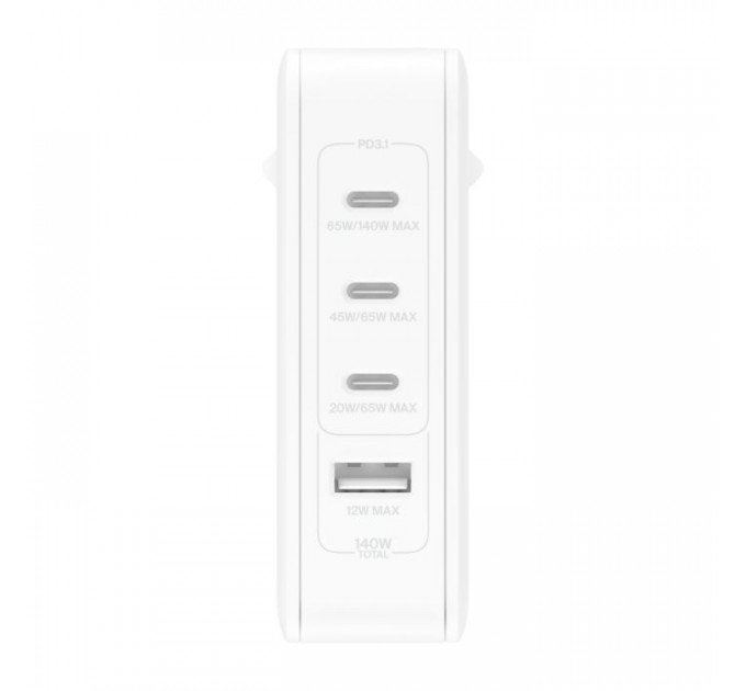 Зарядний пристрій Belkin 140W 3хUSB-С GAN PD PPS USB-A White (WCH014BTWH)