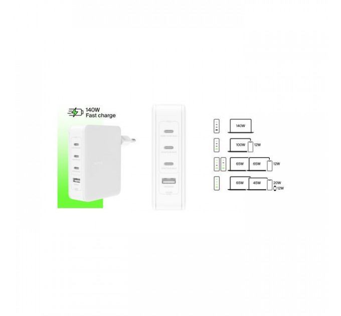 Зарядний пристрій Belkin 140W 3хUSB-С GAN PD PPS USB-A White (WCH014BTWH)