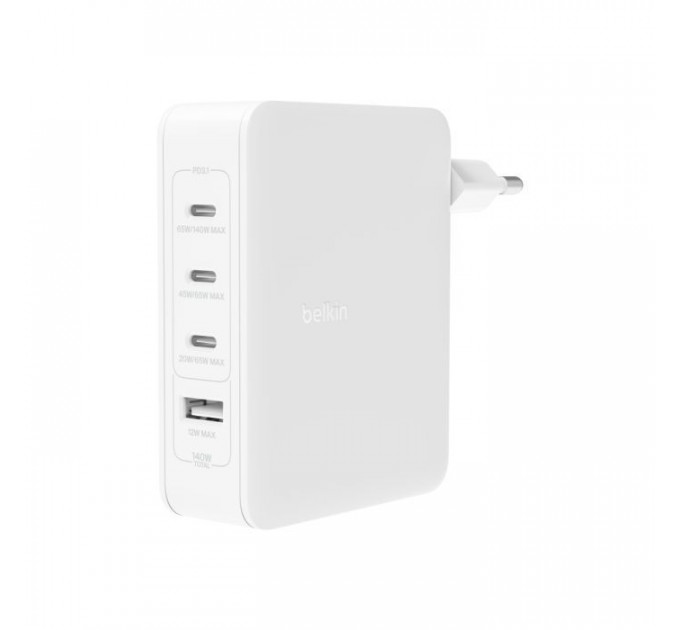 Зарядний пристрій Belkin 140W 3хUSB-С GAN PD PPS USB-A White (WCH014BTWH)