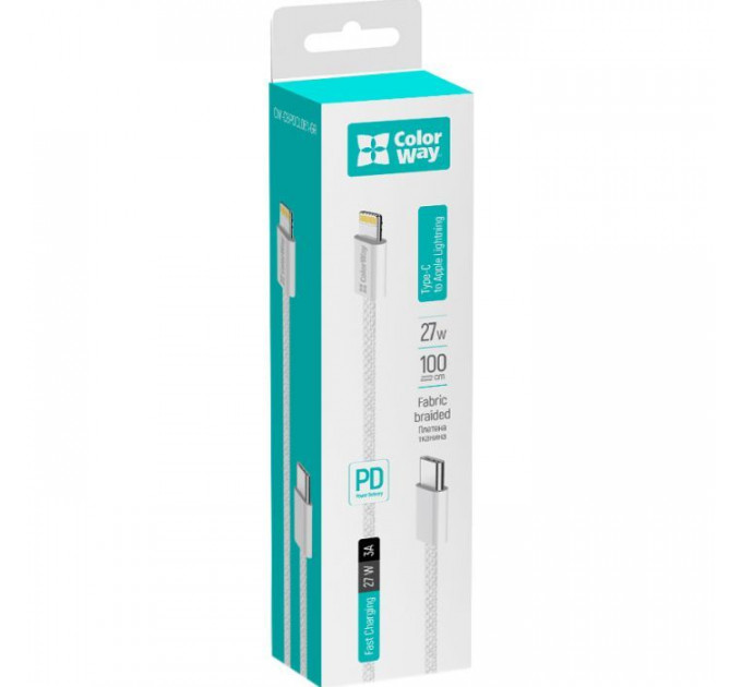 Дата кабель USB-C to Lightning 1.0m 27W grey ColorWay (CW-CBPDCL061-GR)