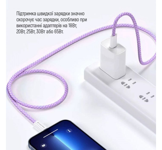 Дата USB-C кабель USB-C 1.0m 60W 3.0А фиолетовый ColorWay (CW-CBPDCC061-PU)
