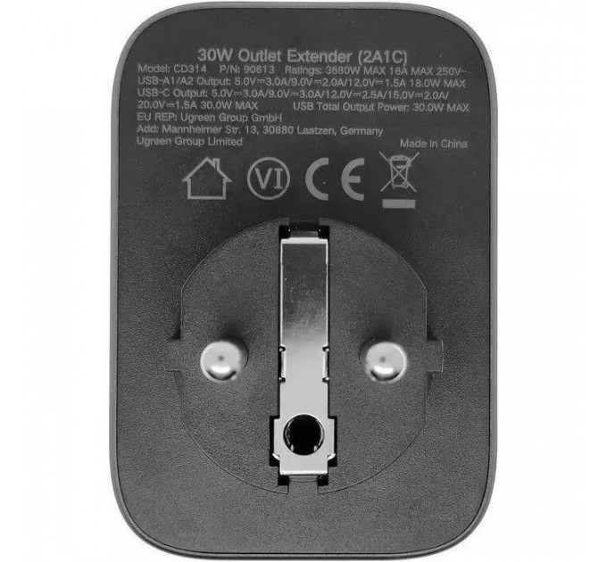 Зарядное устройство для Ugreen 3xUSB 30W Outlet Extender (2хUSB-A+USB-C) CD314 (90613)