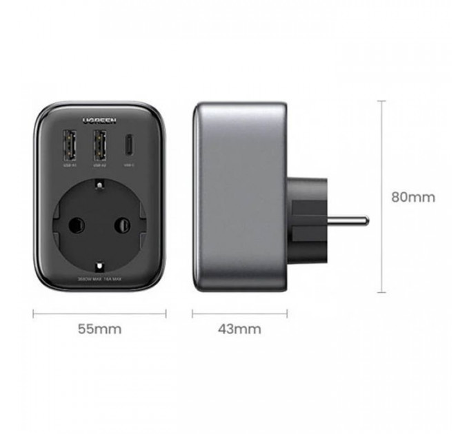 Зарядное устройство для Ugreen 3xUSB 30W Outlet Extender (2хUSB-A+USB-C) CD314 (90613)