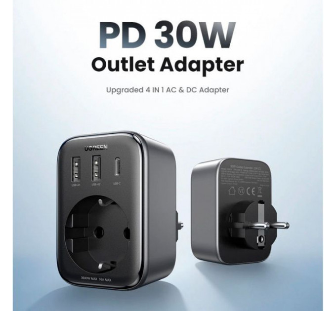 Зарядное устройство для Ugreen 3xUSB 30W Outlet Extender (2хUSB-A+USB-C) CD314 (90613)