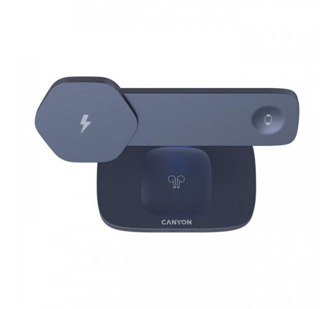 Зарядний пристрій Canyon wireless charger HEXAGON WCS-310 3in1 DarkGrey\/Blue (CNS-WCS310DGBL)