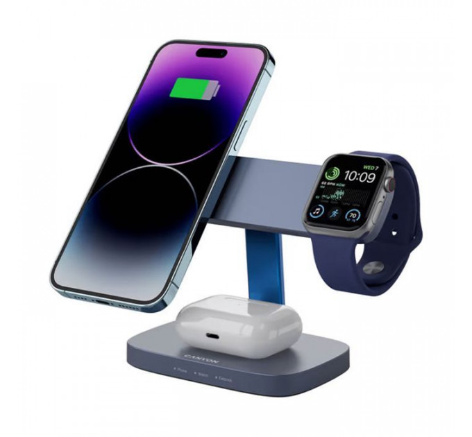 Зарядний пристрій Canyon wireless charger HEXAGON WCS-310 3in1 DarkGrey\/Blue (CNS-WCS310DGBL)