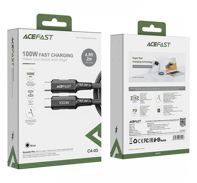 Дата кабель USB-C to USB-C 2.0m 100W C4-03 Acefast (6974316280996)
