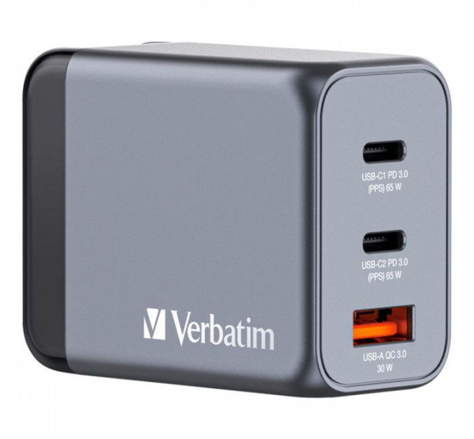 Зарядний пристрій Verbatim GaN 65 W 3 ports (2xUSB-C-65 W \/USB-A -3.0) (32201)