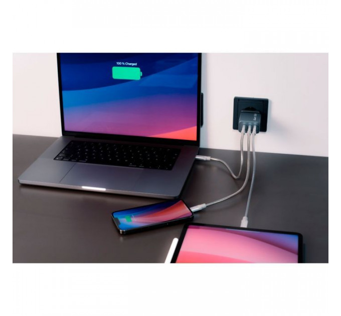 Зарядний пристрій Verbatim GaN 65 W 3 ports (2xUSB-C-65 W \/USB-A -3.0) (32201)