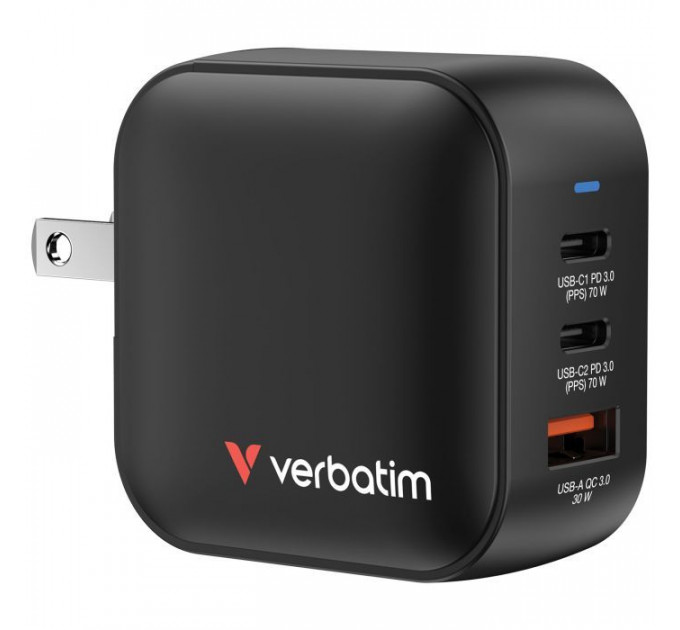 Зарядний пристрій Verbatim MiniGaN 70 W 3 ports (2xUSB-C\/1xUSB-A) (32229) Зарядний пристрій Verbatim MiniGaN 70 W 3 ports (2xUSB-C\/1xUSB-A) (32229)
