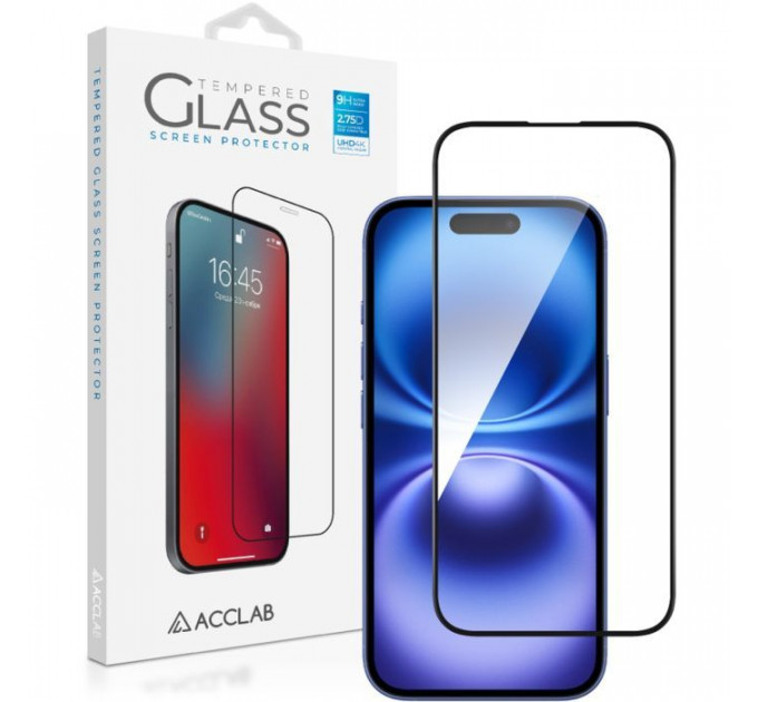 Скло захисне ACCLAB Full Glue Apple iPhone 16 Plus Black (1283126593260)