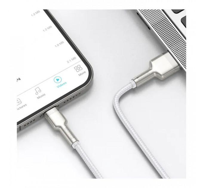 Дата кабель USB 2.0 AM to Lightning 1.0m Cafule Series Metal 2.4A White Baseus (CALJK-A02)