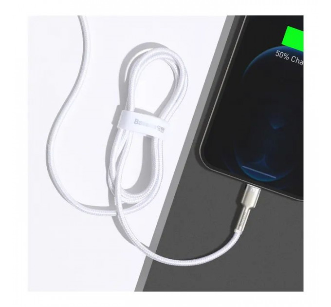 Дата кабель USB 2.0 AM to Lightning 1.0m Cafule Series Metal 2.4A White Baseus (CALJK-A02)