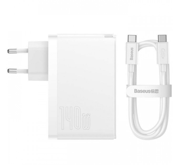 Зарядний пристрій Baseus GaN5 Pro Fast Charger 2C+U 140W + Cable 1.0m Type-C 240W white (CCGP100202)