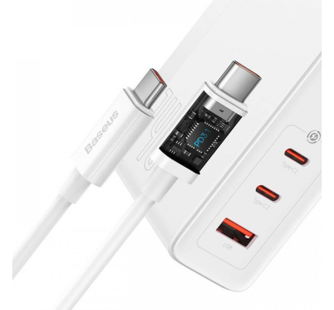 Зарядний пристрій Baseus GaN5 Pro Fast Charger 2C+U 140W + Cable 1.0m Type-C 240W white (CCGP100202)