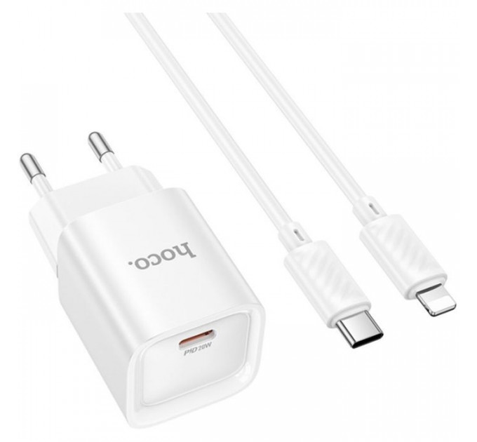 Зарядное устройство HOCO C146A Charm USB-C PD20W + cable USB-C to Lightning White (6942007630252)