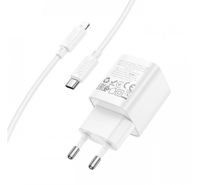 Зарядное устройство HOCO C146A Charm USB-C PD20W + cable USB-C to Lightning White (6942007630252)