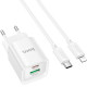 Зарядний пристрій HOCO C147A Charm 1xUSB-C PD20W + 1xUSB QC3.0 + cable USB-C to Lightning White (6942007630283)