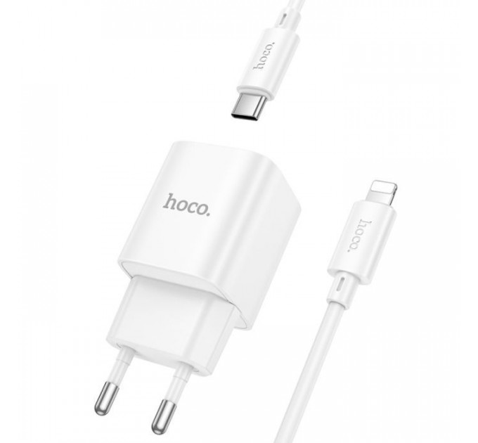 Зарядний пристрій HOCO C147A Charm 1xUSB-C PD20W + 1xUSB QC3.0 + cable USB-C to Lightning White (6942007630283)