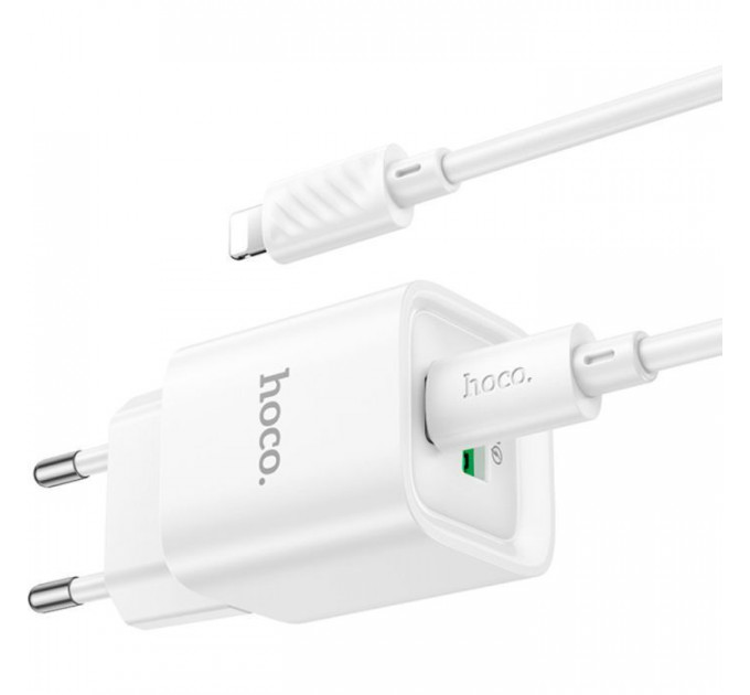 Зарядний пристрій HOCO C147A Charm 1xUSB-C PD20W + 1xUSB QC3.0 + cable USB-C to Lightning White (6942007630283)