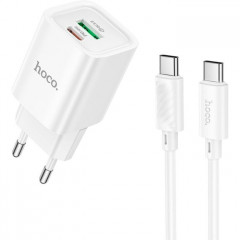 Зарядний пристрій HOCO C149A Charm 1xUSB-C PD30W + 1xUSB QC3.0 + cable USB-C to USB-C White (6942007630351)