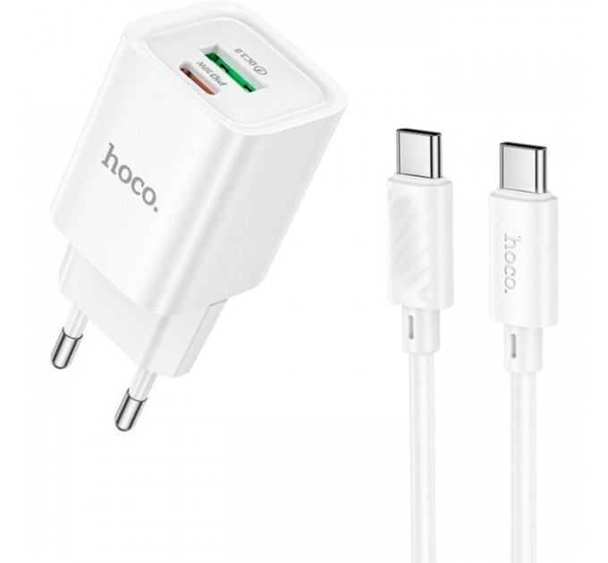 Зарядний пристрій HOCO C149A Charm 1xUSB-C PD30W + 1xUSB QC3.0 + cable USB-C to USB-C White (6942007630351)