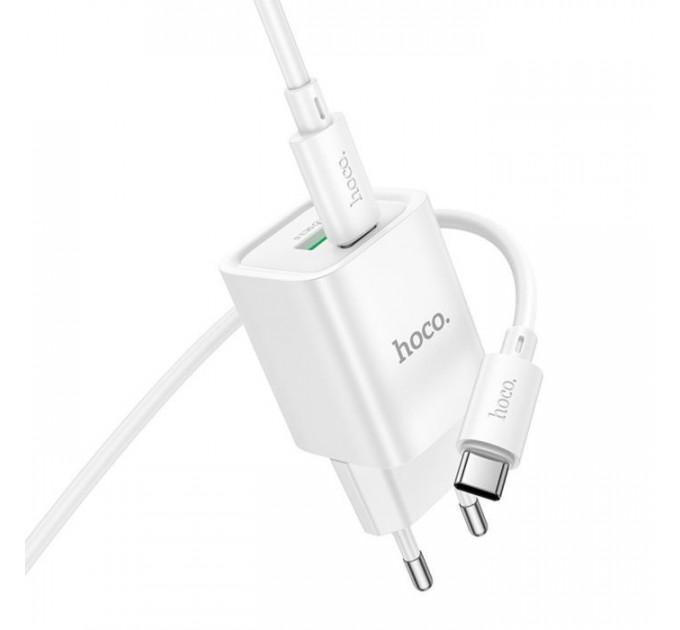 Зарядний пристрій HOCO C149A Charm 1xUSB-C PD30W + 1xUSB QC3.0 + cable USB-C to USB-C White (6942007630351)