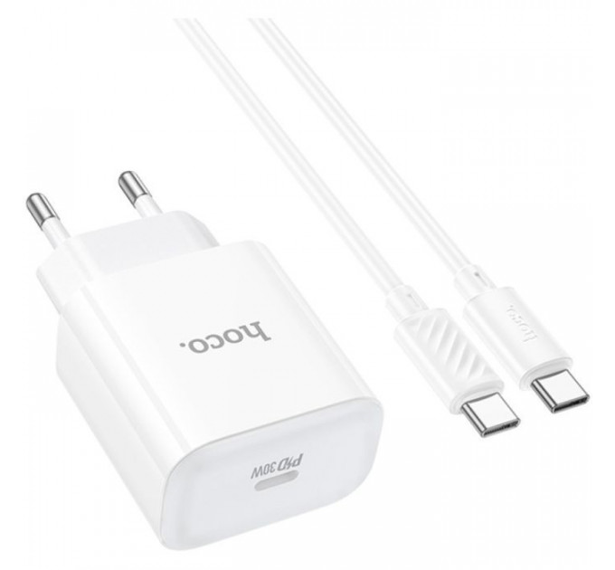 Зарядний пристрій HOCO C76A Pro Majestic USB-C PD30W + cable USB-C to USB-C White (6942007616324)