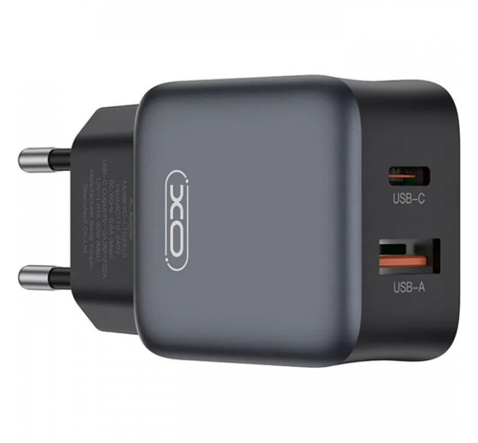 Зарядний пристрій XO L156 USB-C PD30W + USB-A QC3.0 Black (L156.black)