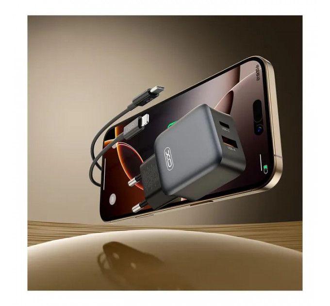 Зарядний пристрій XO L156 USB-C PD30W + USB-A QC3.0 Black (L156.black)