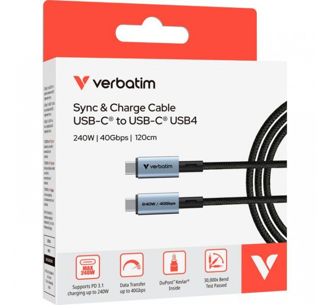 Дата кабель USB-C to USB-C 1.2m 240W black Verbatim (31847)