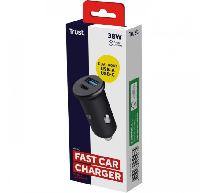 Зарядний пристрій Trust USB-C PD25W + USB QC12W 37W Black (25197_TRUST)