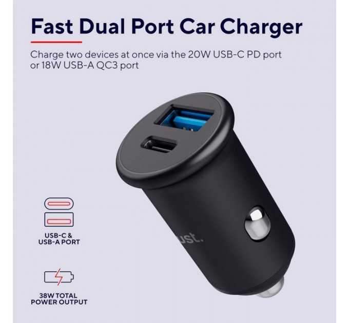 Зарядний пристрій Trust USB-C PD25W + USB QC12W 37W Black (25197_TRUST)