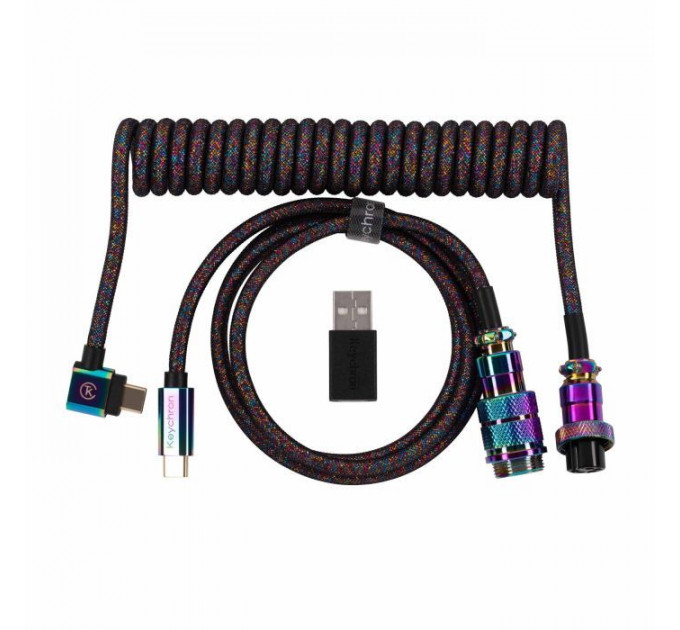 Дата кабель USB-C + USB A to USB-C 1.08m Premium Coiled Aviator black Keychron (CAB7_KEYCHRON)