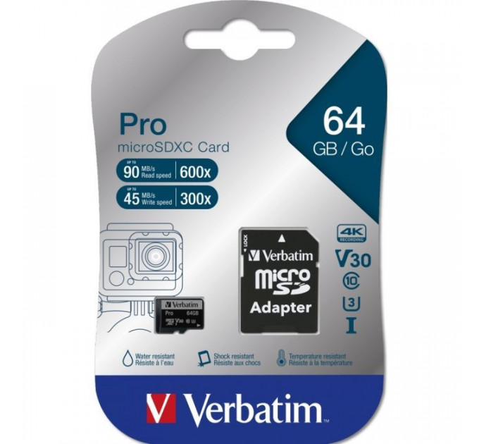 Карта памяти Verbatim 64GB microSDXC class 10 UHS-III PRO (47042)