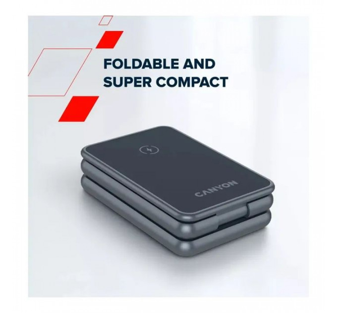 Зарядний пристрій Canyon Foldable wireless charger 15W 3in1 Metal (CNS-WCS309M)