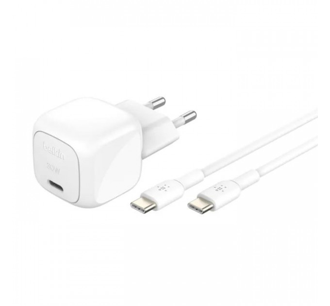 Зарядний пристрій Belkin USB-C PD30W PPS + cable USB-C to USB-C 1.0m PVC white (WCA008KQ1MWH-B6) Зарядний пристрій Belkin USB-C PD30W PPS + cable USB-C to USB-C 1.0m PVC white (WCA008KQ1MWH-B6)