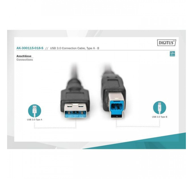 Дата кабель USB 3.0 AM\/BM 1.8m black Digitus (AK-300115-018-S)