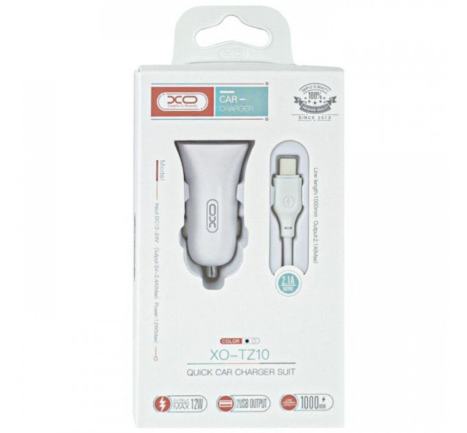 Зарядний пристрій XO 2xUSB 2.4A + cable USB to Micro 5P white (TZ10-M-WH)